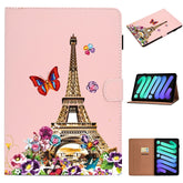 Estuche de cuero con tapa horizontal con pintura de color puro, ranuras para tarjetas, soporte, cordón y función de suspensión/activación, para iPad mini 2024/mini 6